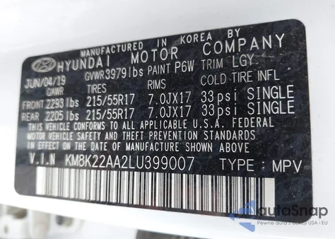 2020 Hyundai Kona Sel z USA, uszkodzony, nr VIN KM8K22AA2LU399007